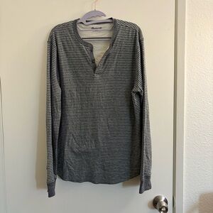 Madewell Doubledown Striped Henley Men’s Long Sleeve Gray Shirt New with Tags